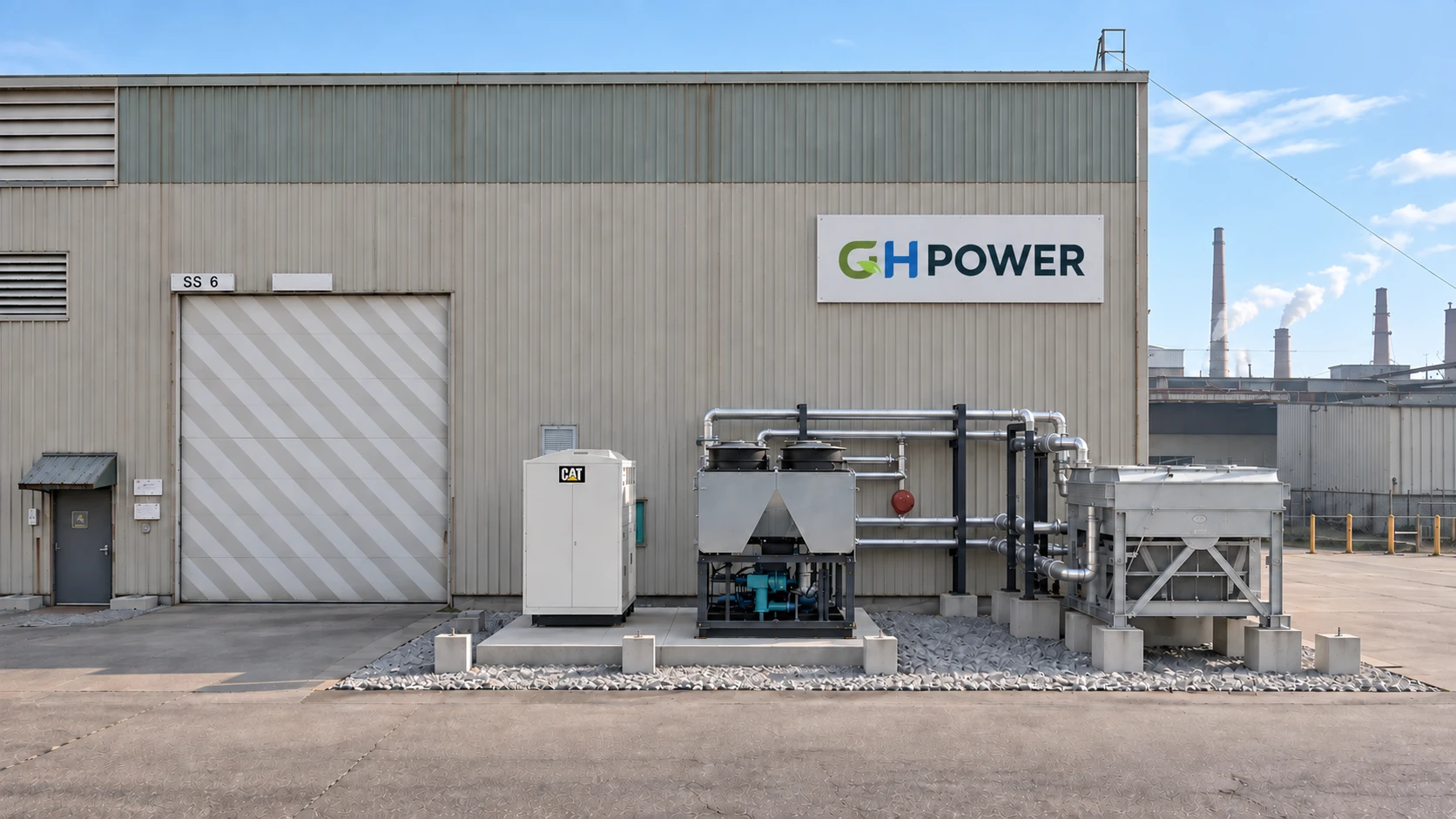 GH Power Hamilton facility exterior with on-site equipment