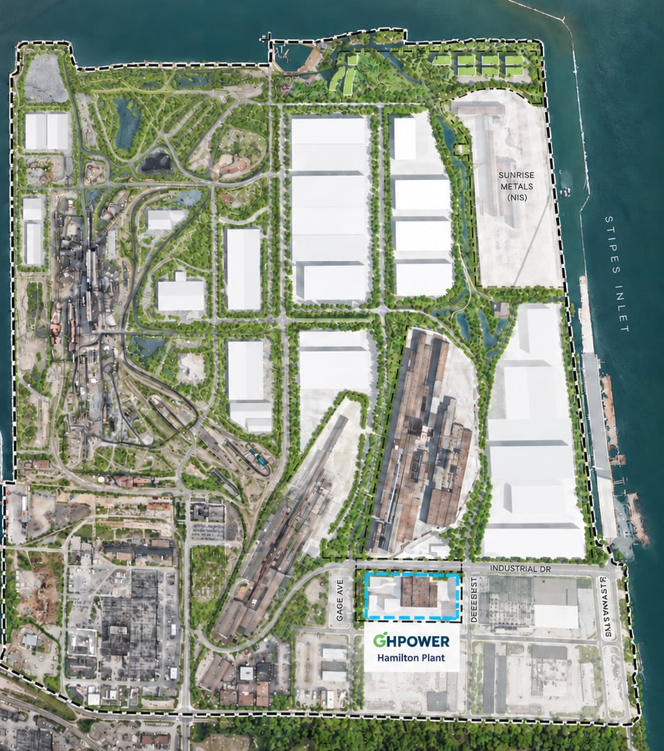 Aerial master plan of the wider Steelport redevelopment with GH Power's facility highlighted