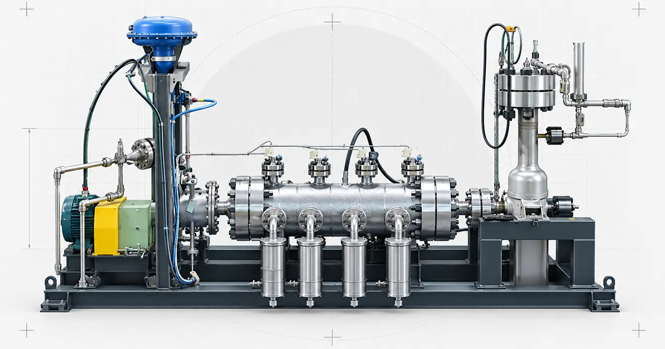 GH Power aluminum-water reactor system with its barrel vessel, controls, piping, and recovery equipment